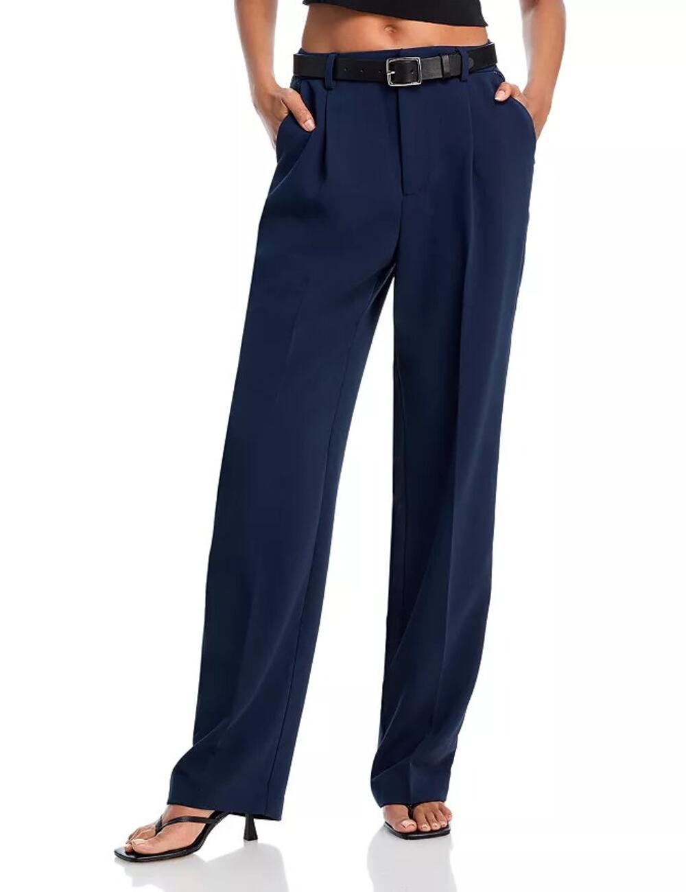 Good American Navy High Rise Wide Leg Trousers Luxe Suiting Size 2